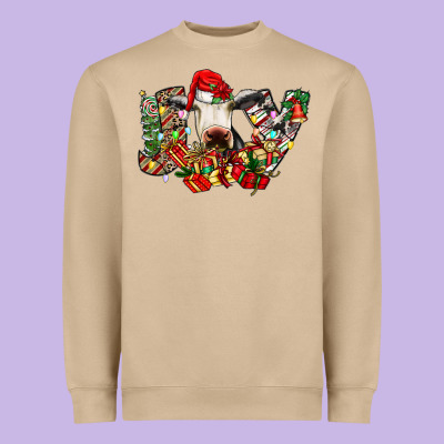 Christmas Joy Cow Heavyweight Sweatshirt Designed By Cowhidedigitalart