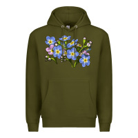 Army Green Forget Me Not Flower Illustrations Premium Hoodie - LillyAllenDesigns