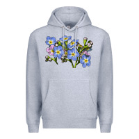 Heather Grey Forget Me Not Flower Illustrations Premium Hoodie - LillyAllenDesigns