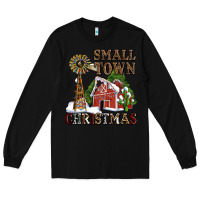 Black small town christmas with barn and cactus Long Sleeve Tee - AdoDesignShop