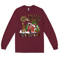 Burgundy small town christmas with barn and cactus Long Sleeve Tee - AdoDesignShop