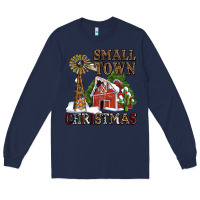 Navy small town christmas with barn and cactus Long Sleeve Tee - AdoDesignShop