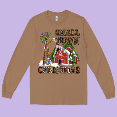 Small Town Christmas With Barn And Cactus Long Sleeve Tee Designed By Adodesignshop