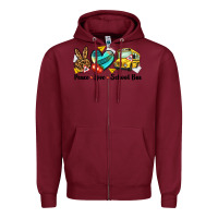 Burgundy peace love school bus Zipper Hoodie - NancyCooperArtShop