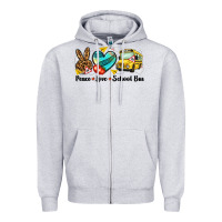 Heather Grey peace love school bus Zipper Hoodie - NancyCooperArtShop