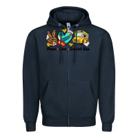 Navy peace love school bus Zipper Hoodie - NancyCooperArtShop