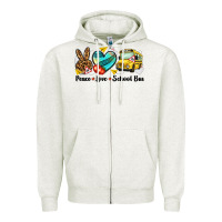 Oatmeal Heather peace love school bus Zipper Hoodie - NancyCooperArtShop