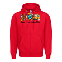 Red peace love school bus Zipper Hoodie - NancyCooperArtShop