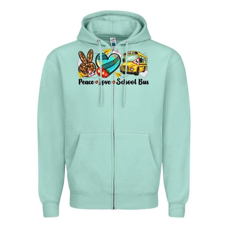 Peace Love School Bus Zipper Hoodie by NancyCooperArtShop | Teevron