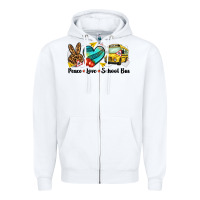 White peace love school bus Zipper Hoodie - NancyCooperArtShop