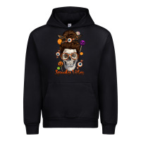 Black Spooky Vibes Skull Messy Bun Urban Hoodie - texasbilliewilder