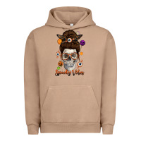 Pigment Burro Spooky Vibes Skull Messy Bun Urban Hoodie - texasbilliewilder