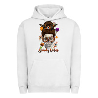 Pigment Lunar Rock Spooky Vibes Skull Messy Bun Urban Hoodie - texasbilliewilder