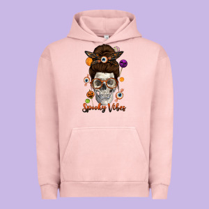 Spooky Vibes Skull Messy Bun Urban Hoodie Designed By Texasbilliewilder