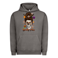 Pigment Tornado Spooky Vibes Skull Messy Bun Urban Hoodie - texasbilliewilder