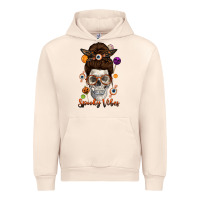 Sandshell Spooky Vibes Skull Messy Bun Urban Hoodie - texasbilliewilder