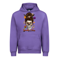 Tulip Spooky Vibes Skull Messy Bun Urban Hoodie - texasbilliewilder