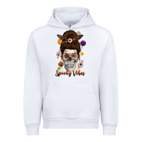 White Spooky Vibes Skull Messy Bun Urban Hoodie - texasbilliewilder