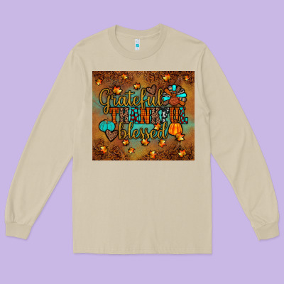 Grateful Thankful Blessed Turkey Long Sleeve Tee Designed By Jahusdesignshop
