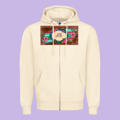 Preview Western Pink Flovers Leopard Serape   License Plate Template Zipper Hoodie Designed By Barkaloodesign