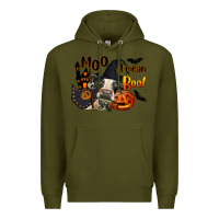 Army Green Moo I Mean Boo Holstein Cow Premium Hoodie - LillyAllenDesigns