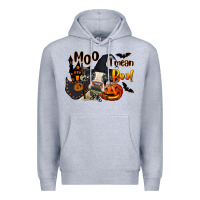 Heather Grey Moo I Mean Boo Holstein Cow Premium Hoodie - LillyAllenDesigns