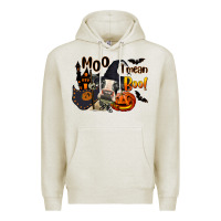 Oatmeal Heather Moo I Mean Boo Holstein Cow Premium Hoodie - LillyAllenDesigns