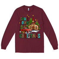 Burgundy small town christmas church western truck Long Sleeve Tee - AdoDesignShop