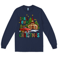 Navy small town christmas church western truck Long Sleeve Tee - AdoDesignShop