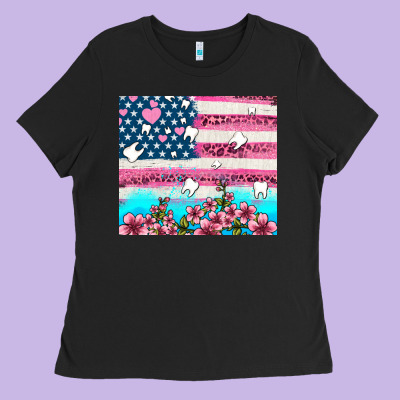 American Flag And Teeth With Flowers Ladies Tee Designed By Adodesignshop