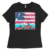 Black american flag and teeth with flowers Ladies Tee - AdoDesignShop