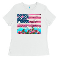 White american flag and teeth with flowers Ladies Tee - AdoDesignShop