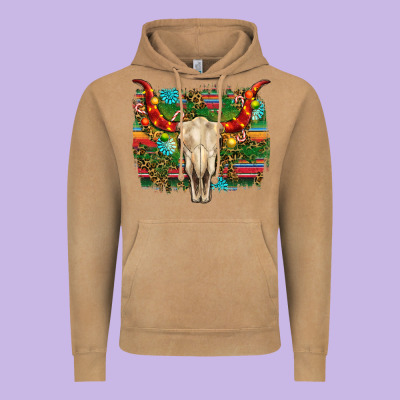 Western Christmas Bull Skull Vintage Hoodie Designed By Ranaportraitstore