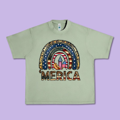 Merica Rainbow Urban Heavy Tee Designed By Cowhidedigitalart