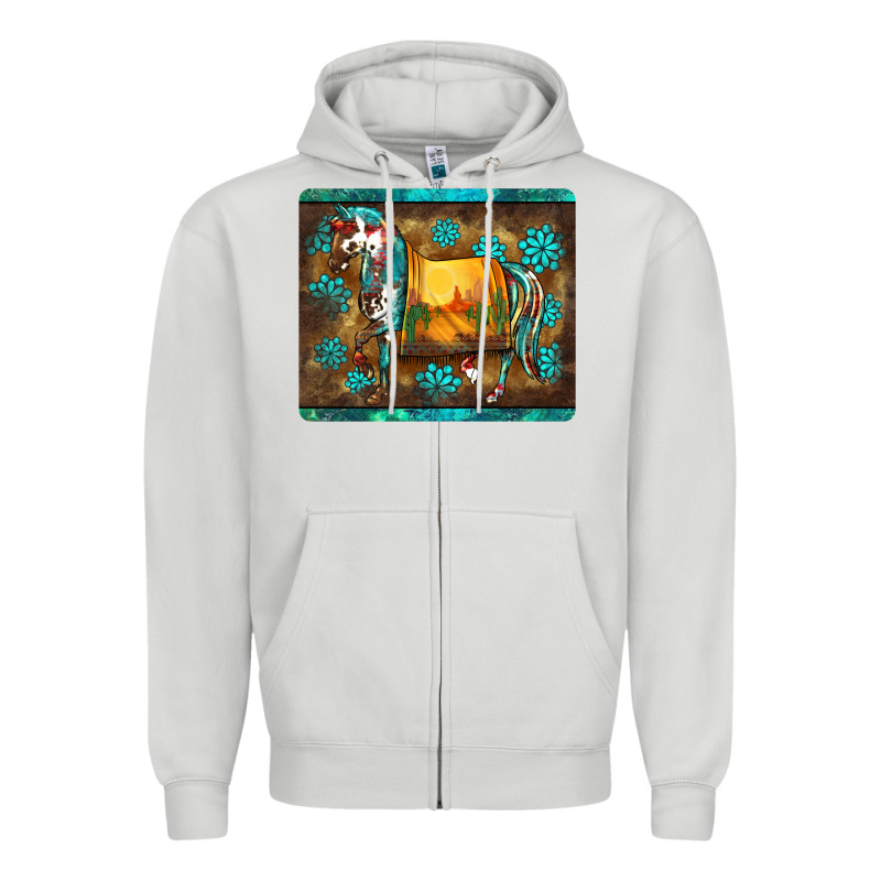Western Horse Sunset Turquoise's Gemstones Mousepad Zipper Hoodie by BarkalooDesign | Teevron
