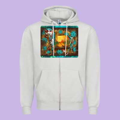 Western Horse Sunset Turquoise's Gemstones Mousepad Zipper Hoodie Designed By Barkaloodesign