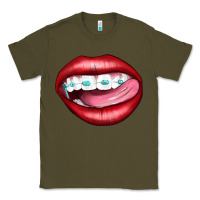 Army Green Lips Dental Braces Classic Tee - Artiststas