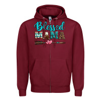 Burgundy blessed mama serape cowhide turquoise Zipper Hoodie - Jasminsmagicworld