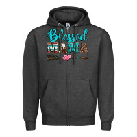 Charcoal Heather blessed mama serape cowhide turquoise Zipper Hoodie - Jasminsmagicworld
