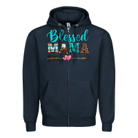 Navy blessed mama serape cowhide turquoise Zipper Hoodie - Jasminsmagicworld