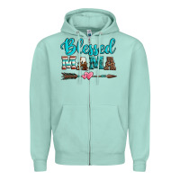 Seafoam blessed mama serape cowhide turquoise Zipper Hoodie - Jasminsmagicworld
