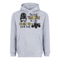 Heather Grey the best things in life mess up your hair Heavyweight Hoodie - MaliasSmallBusiness