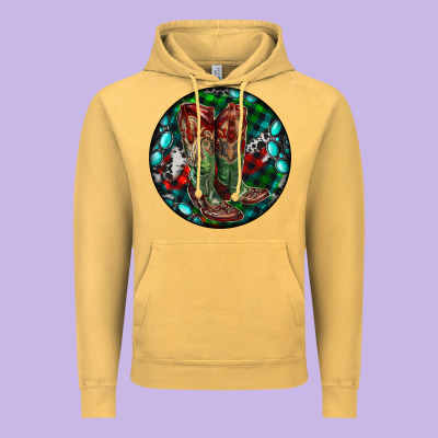 Christmas Cowboy Boots Vintage Hoodie Designed By Ranaportraitstore