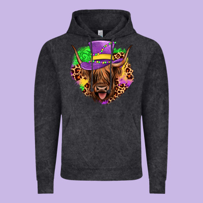 Highland Cow Mardi Gras Vintage Hoodie Designed By Jahusdesignshop
