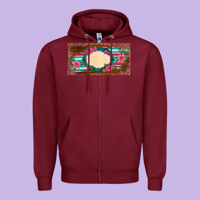 Western Pink Flovers Leopard Serape   License Plate Template Zipper Hoodie Designed By Barkaloodesign
