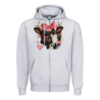 Heather Grey valentines day cow Zipper Hoodie - Jasminsmagicworld