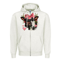Oatmeal Heather valentines day cow Zipper Hoodie - Jasminsmagicworld