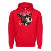 Red valentines day cow Zipper Hoodie - Jasminsmagicworld