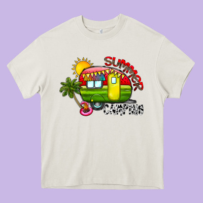 Summer Camping Heavy Core Tee Designed By Cowhidedigitalart