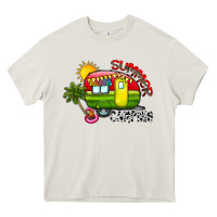 Cream summer camping Heavy Core Tee - CowhideDigitalArt